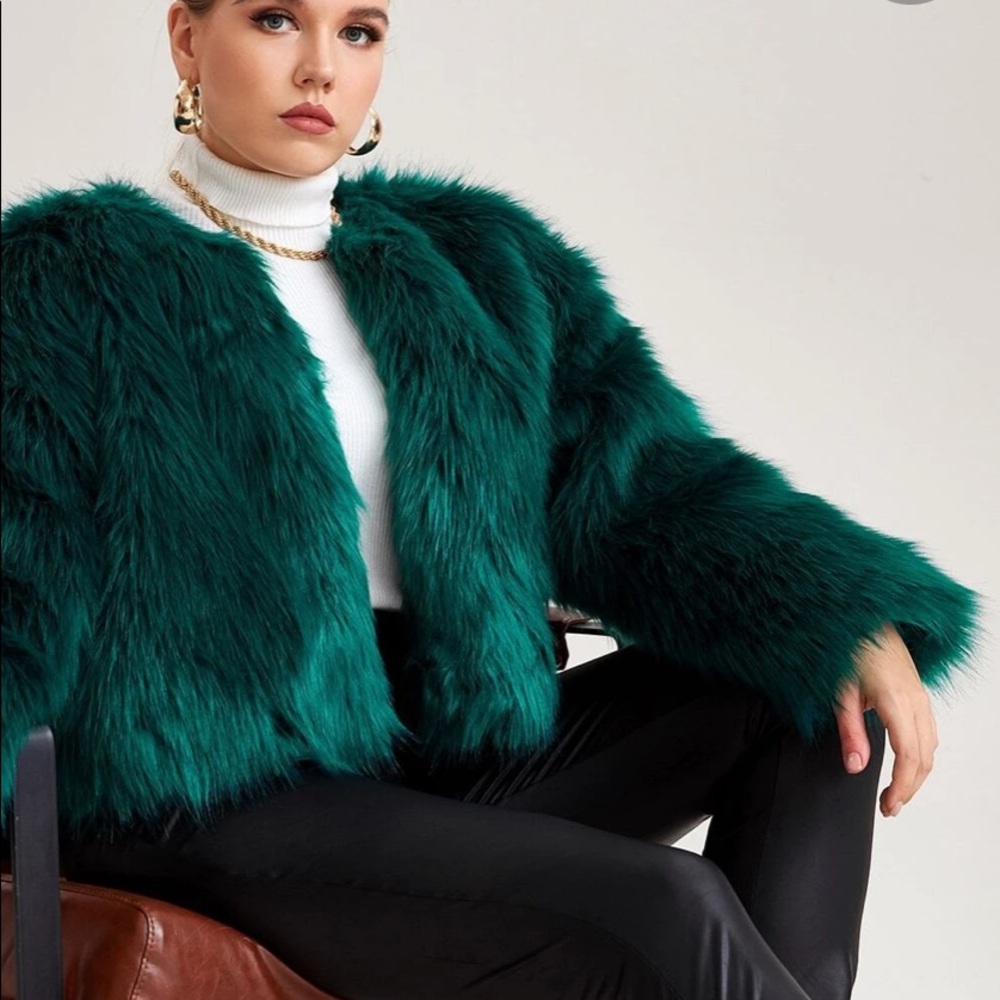 Sparkle & Fade Teal Green Faux Fur Teddy Jacket